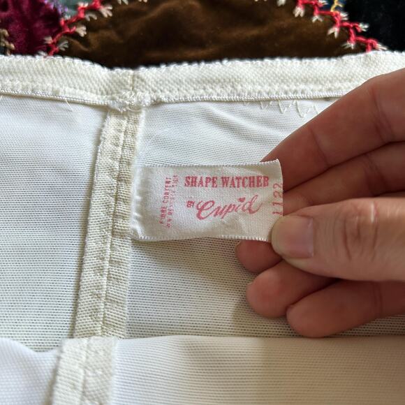 Vintage 50s High Waist Peek-a-Boo Mesh Girdle Skirt + Metal Garter Clips - Picture 5 of 6